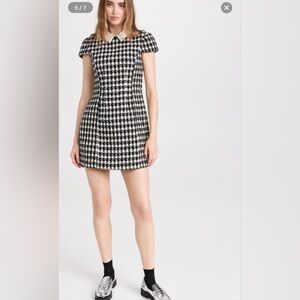 Alice & Olivia Velia Black and White Houndstooth Mini Dress Sz 4